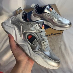 Champion 93 Eighteen Metallic Silver Low Top Shoes Mens New With Box